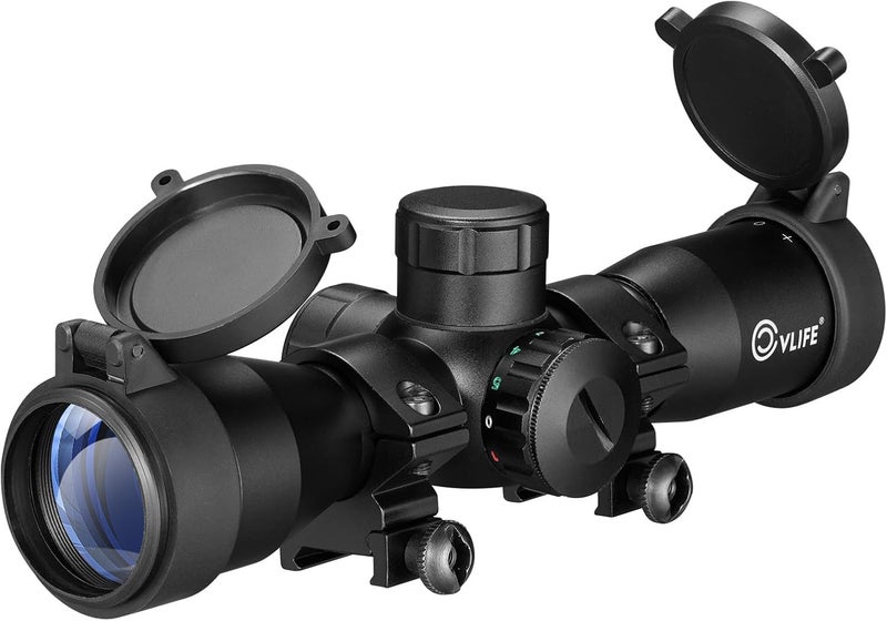 CVLIFE 4x32 Crossbow Scope, Red Green Illuminated Compact Crossbow Scopes for Hunting 20-100 Yards, Circles and Rangefinder Etched Glass Reticle Optic - Image 1